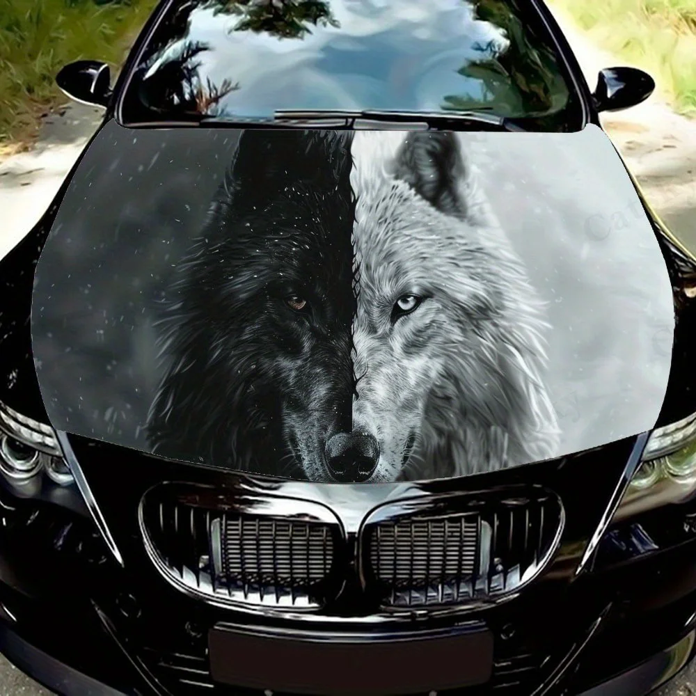 

Wolf Yin Yang Art PVC Car Vinyl Wraps, Self-Adhesive Waterproof Car Hood Decal Sticker, Car Decoration Protection Stickers for T