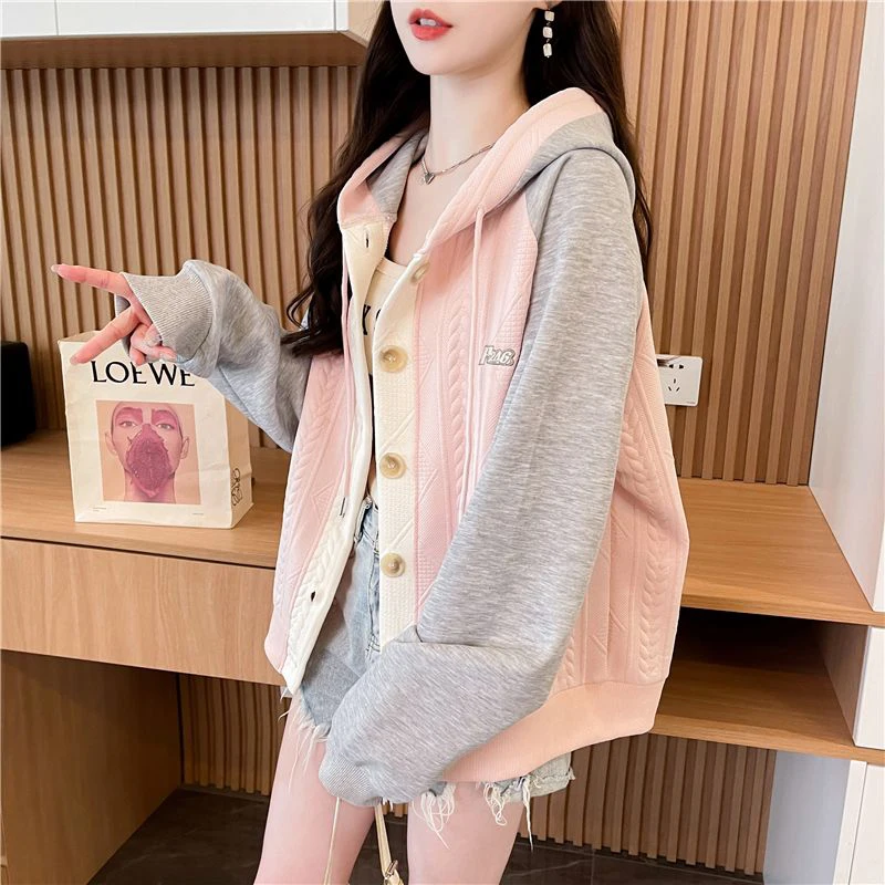 Kontrast Nähte Twist Design Mit Kapuze Sweatshirt frauen Outwear 2025, Frühling Herbst Neue Mode Lose Chic Casual Mantel Tops