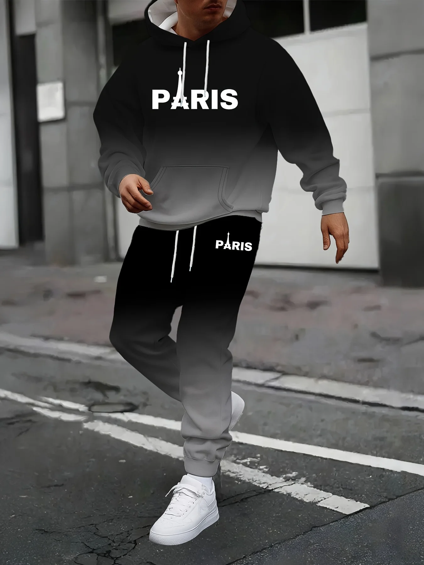 

Autumn and Winter Men Hoodie Set Men Fashion Sports Set Letter Pattern Men Leisure Set Men Gradient Set Quick Drying Breathable