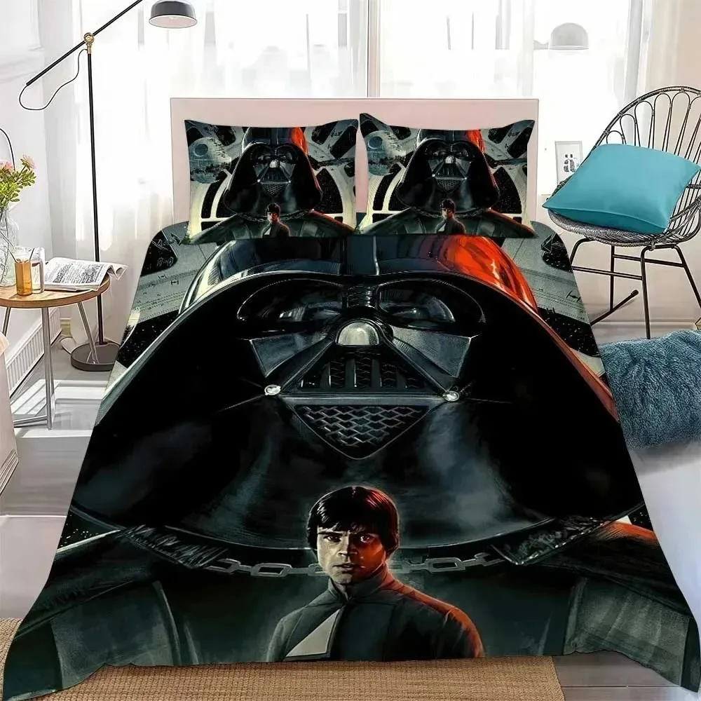 sf風の「スター・ウォーズ」デザインの掛け布団カバーと枕カバーのセット（2枚または3枚入り）、シングルまたはダブルサイズのベッドリネンセット。お部屋のインテリアとして、また、10代の少年少女へのプレゼントに最適。