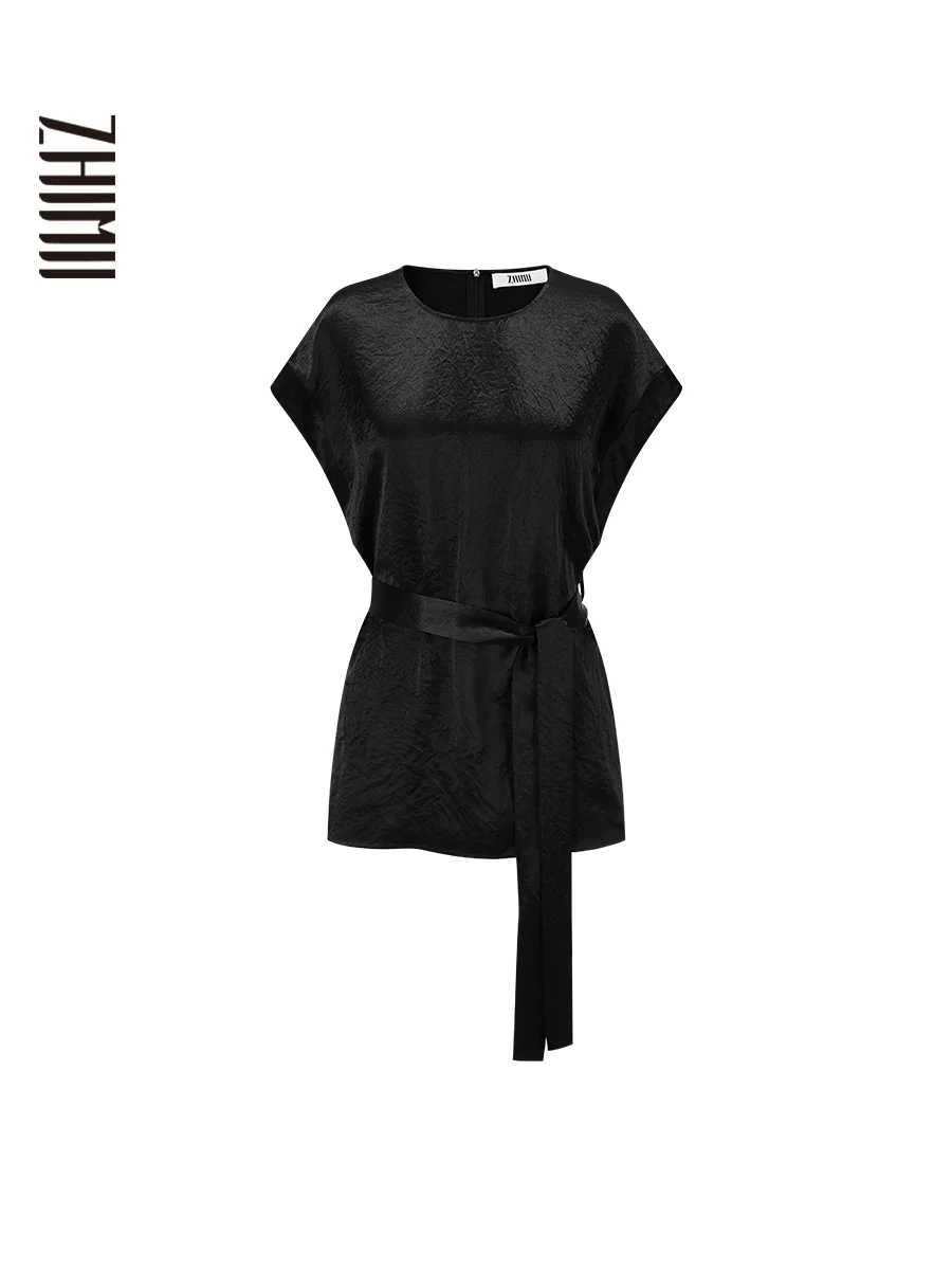

Zhimii Early Autumn Textured Acetate round Ne Chinese Sle irt ort Sve Waist Cinched Fly Sve New Chinese Sle Top