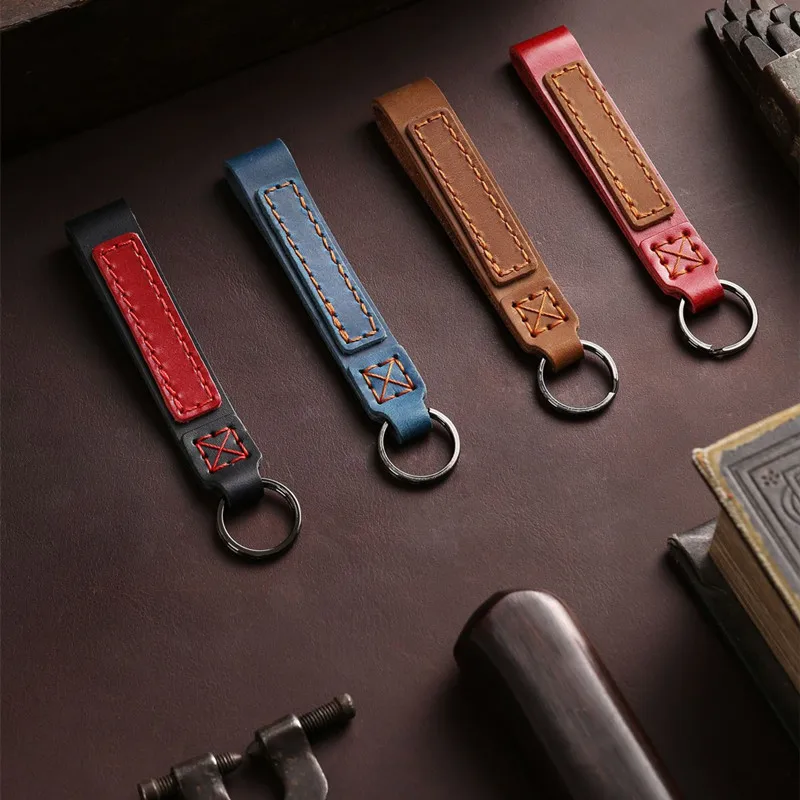 Fashion Real Leather Keychain Business Gift Leather Key Chain Car Auto Key Strap Waist Wallet KeyChains Keyring Keyholde