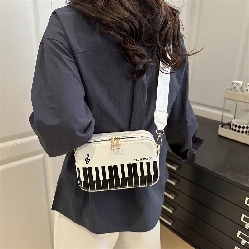 

​​2025 Spring Summer Cute Colorblock Square Bag Sweet Piano Note Crossbody Purse for Girls Stylish Mini Handbag​
