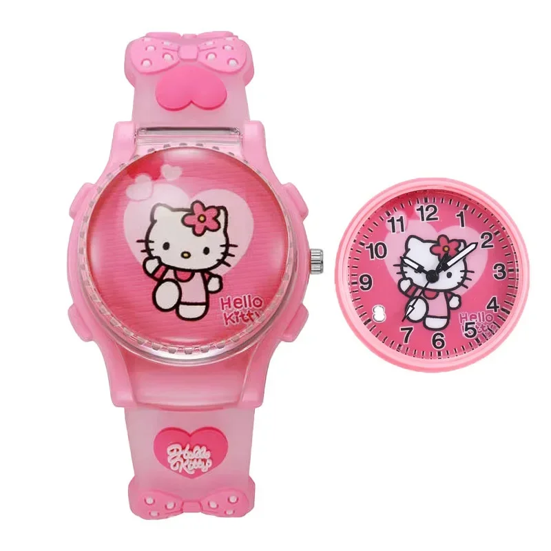 Sanrio Hello Kitty Watch Anime Cartoon Kuromi My Melody Watch Kawaii Crystal Patch Glowing Decompress Rotating Electronic Watch