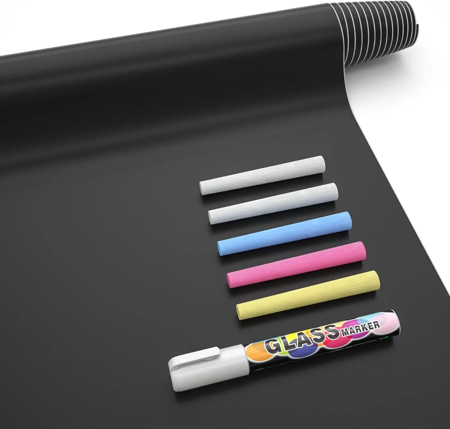 

Chalkboard Contact Paper Roll, 17.7" x 78.7" Self-Adhesive Blackboard Wallpaper with 1 Marker & 5 Chalks