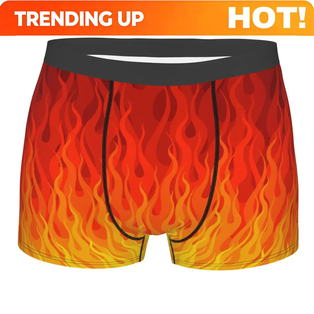 Custom Boxer Shorts For Homme Sexy 3D Print Red Burning Flames Fire Pattern Underwear Panties Briefs Breathable Underpants
