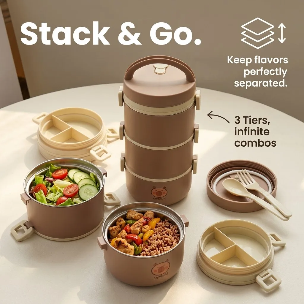 304 Stainless Steel Thermal Lunch Box Bento Box Set Microwavable Portable Food Storage Containers Kawaii Kids School Adults Work view 6