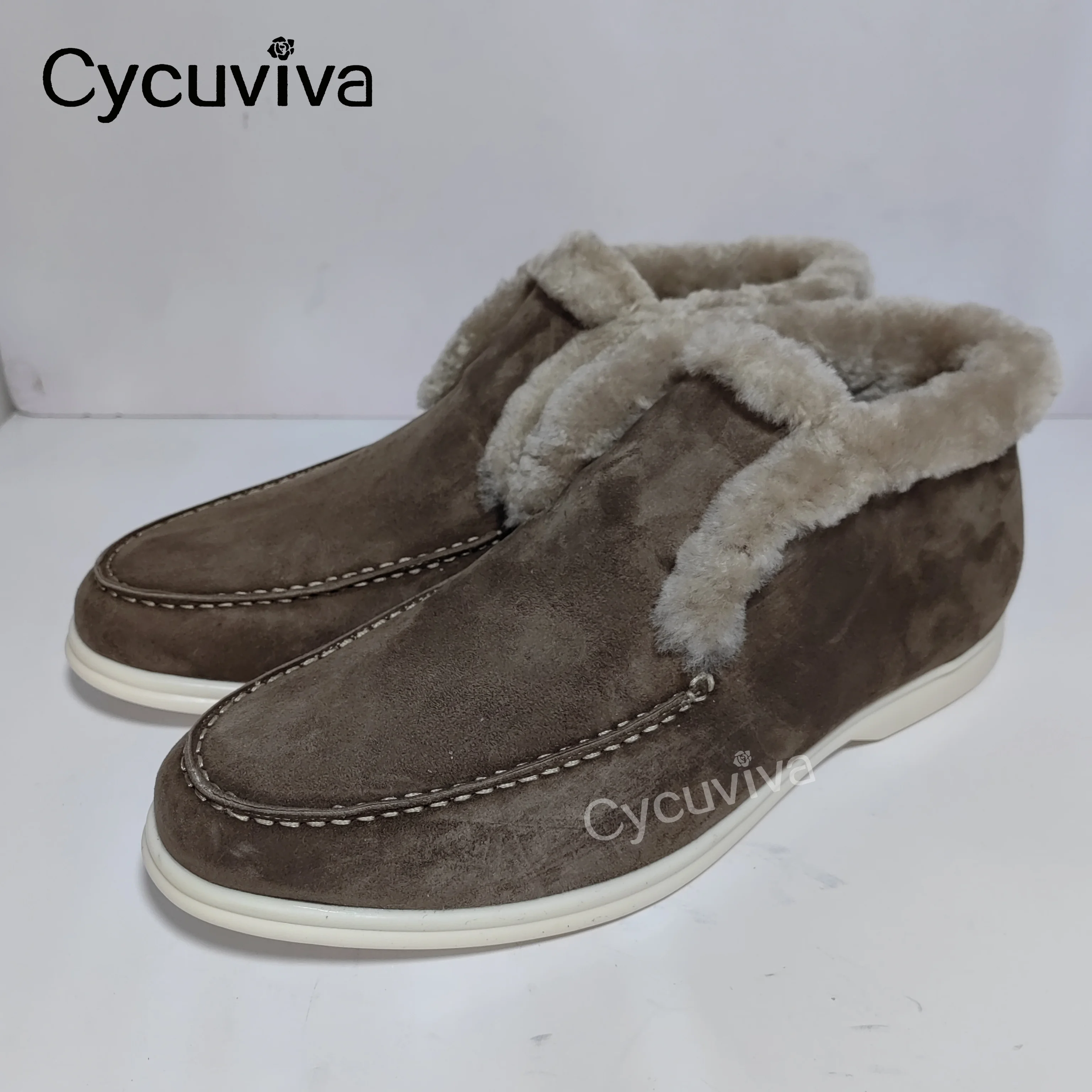 2024 Real Wool Fur Snow Boots For Women Kid Suede High Top Open Walk Winter Warm Shoes Furry Ankle Boots Outdoor Bottes Femmes