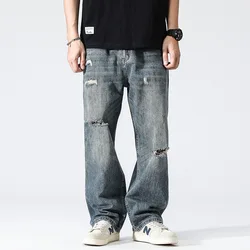 Neue Frühling Sommer 2022 Vintage Blau Zerrissene Hosen Lose Gerade Beiläufige Breite Bein Jeans Baggy Jeans Streetwear Männer