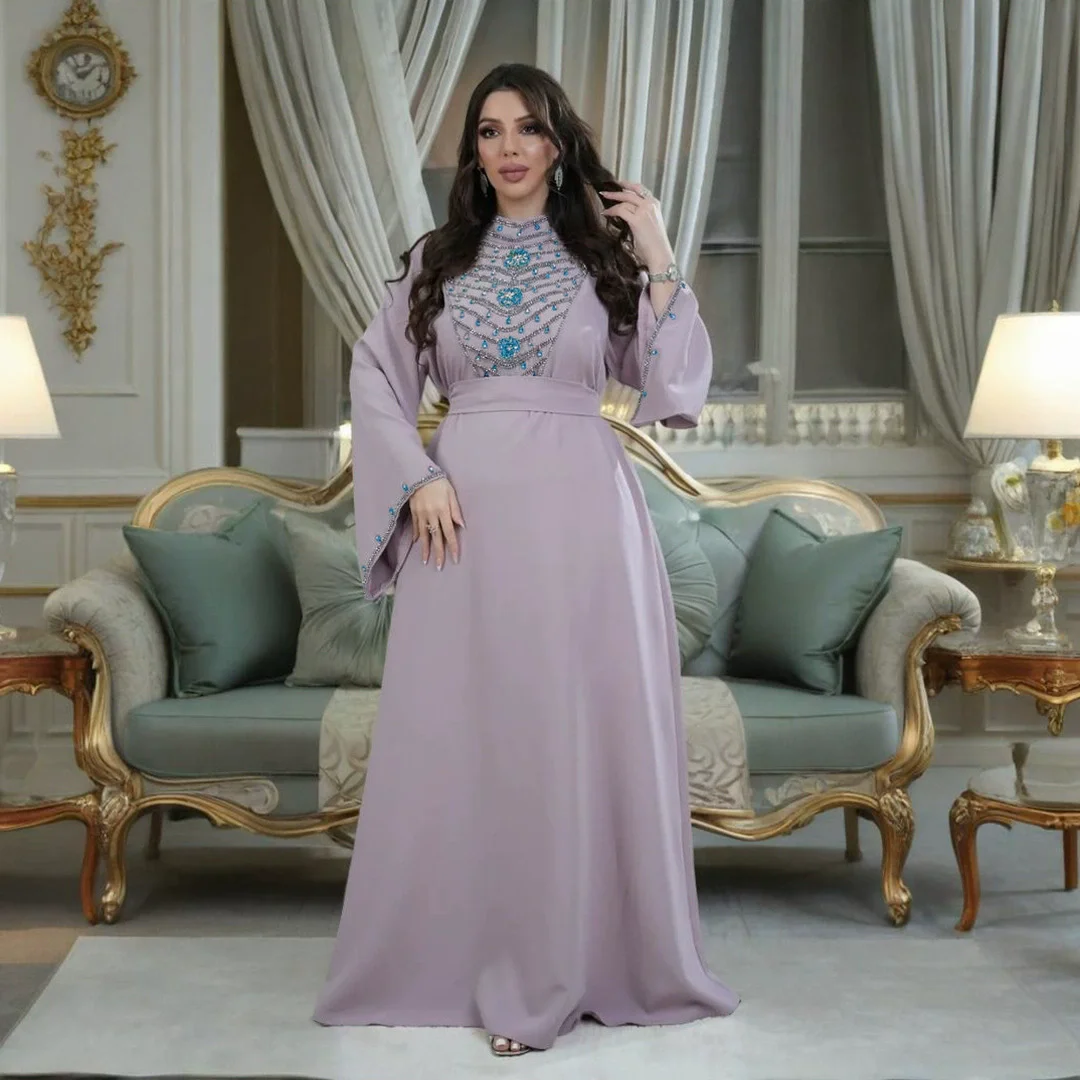 Abaya de lujo de Dubái, moda musulmana, vestido de noche con diamantes para mujer, Kimono Jalabia, vestido de novia Kebaya Ramadán Cafe