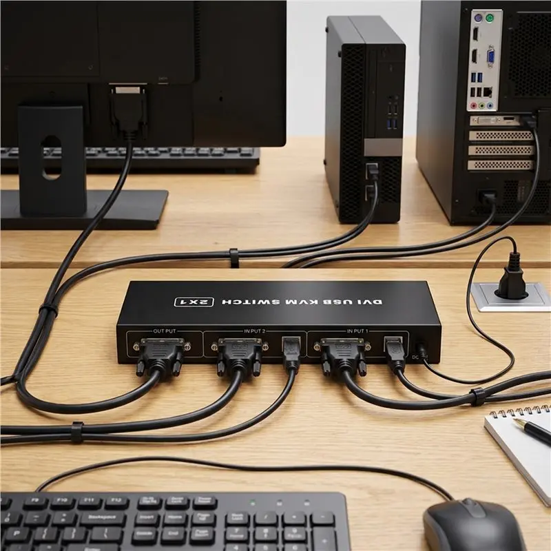 DVI Splitter 2-In-1 1X2 Switch Switcher 4K Two Computers For Display Computer Print Monitor