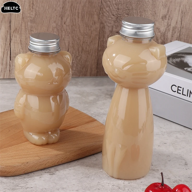 1PCS  Transparent 350/500ML Homemade Juice Bottles Transparent Pet Juicing Beverage PET Bottle Cold Drink Sealed Cap Cat Bottle