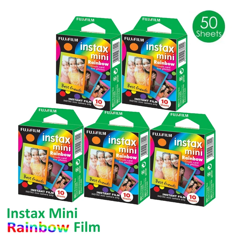 Classic Fujifilm Instax Mini Film 10-50 Sheets Rainbow Films Photo Paper For Instant Camera Mini 12 11 8 40 Link 2 Sp2/1 Printer