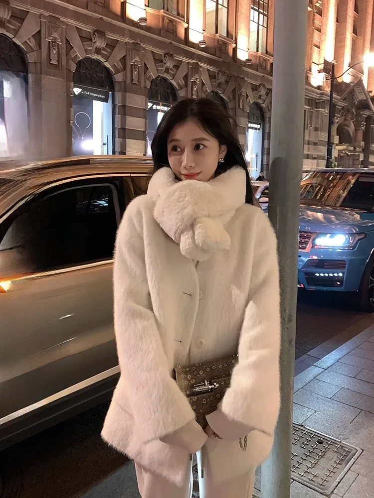 

EKOOL Премиум Женская куртка из ангорского кроличьего меха Thiened, хлопковая новинка, осенне-зимний топ Ele Top с V-образным вырезом и застежкой на пуговицы...