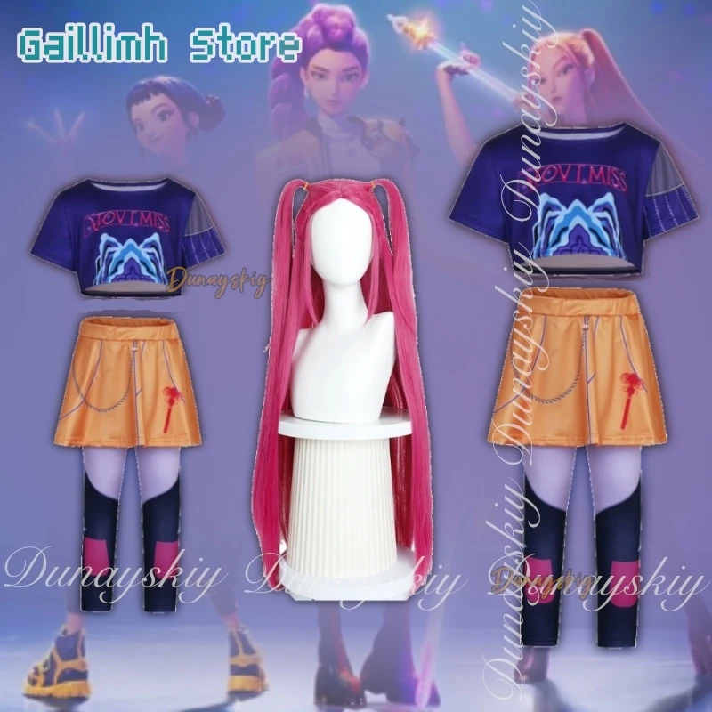 

KPop Demon Hunters Movie Rumi Mira Zoey Three Charaters Cosplay With Their Own Singing Clothes With Wigs Cosplay 할로윈 의상 All Set