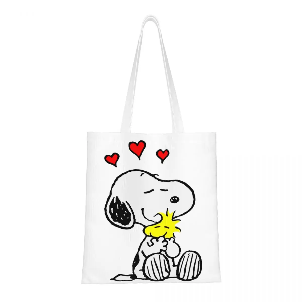 Bolso de compras reutilizable personalizado para mujer, bolsa de lona de hombro, lavable, de Manga, Snoopy Woodstock