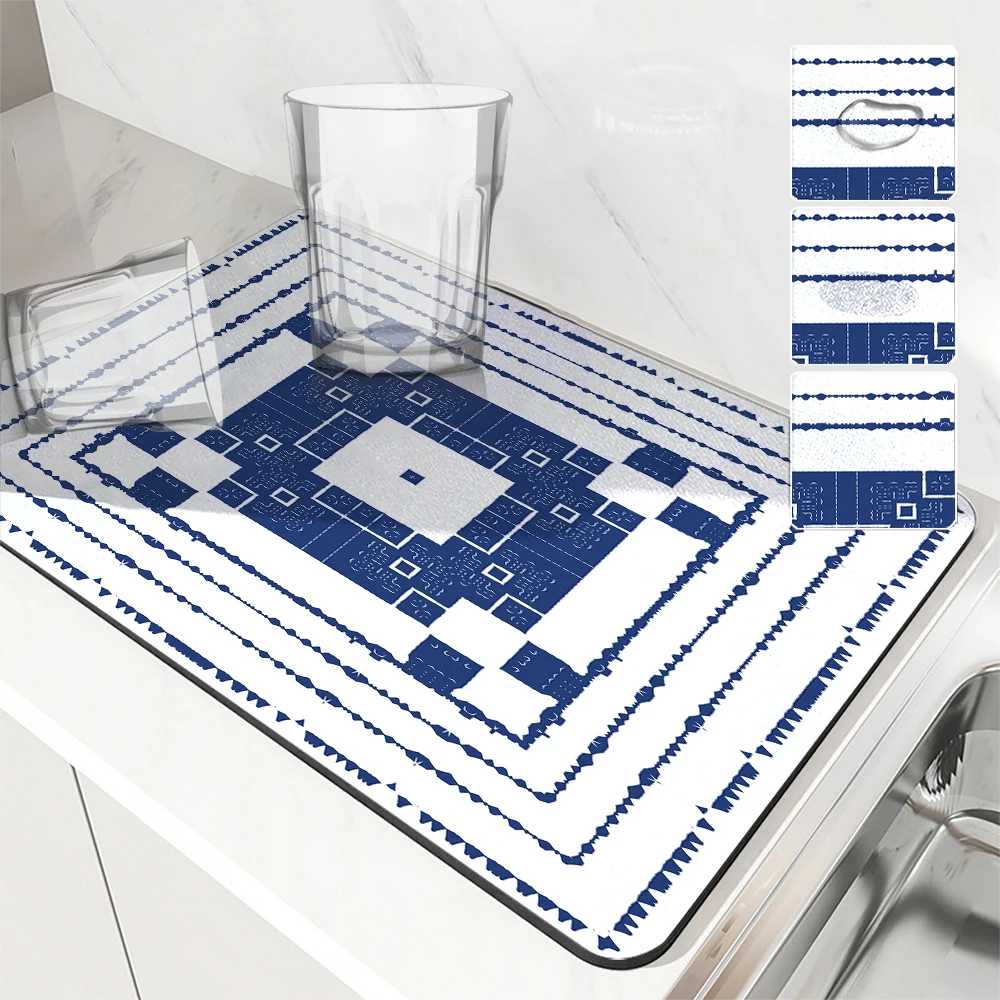 Absorbent Mat Geometric Lines Pattern Pattern Kitchen Antiskid Drying Mat Quick Dry Bathroom Drain Pad Tableware Mat