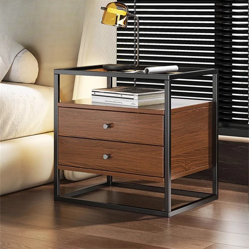 

Creative glass bedside table Solid wood household small shelf Bedside table Light luxury bedroom storage New models