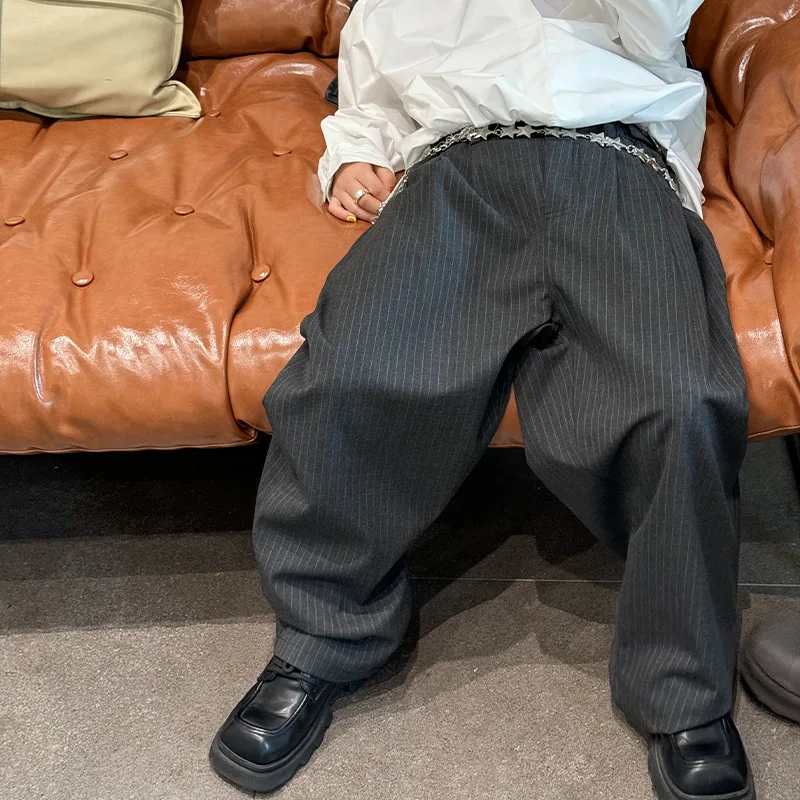Boys 2025 Spring Autumn New Suit Pants Korean Fashion Causal Daily Vertical Striped Trousers for 3-14Y Kids All-match