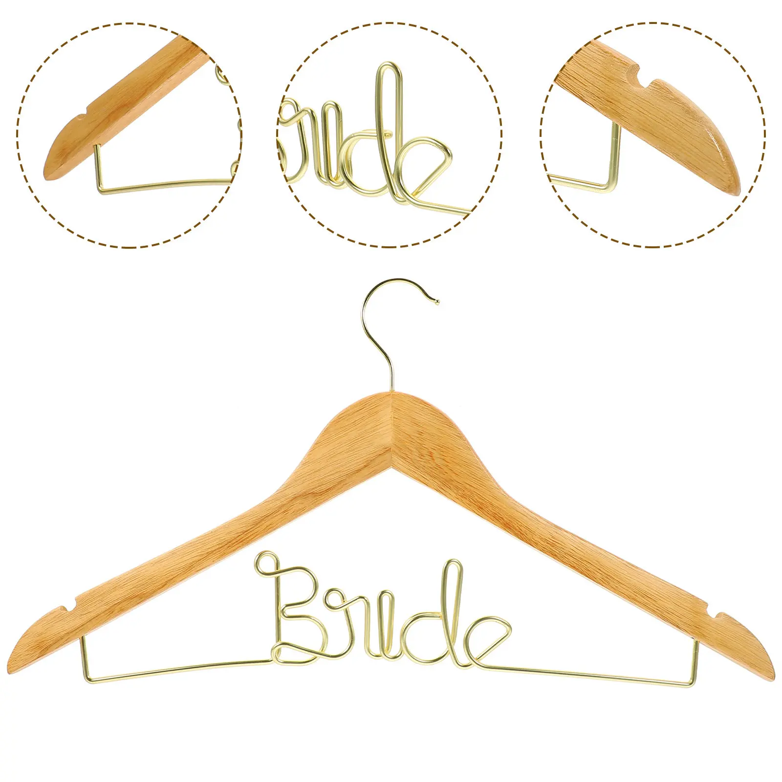 Wedding Clothing Hanger Wooden Metal Construction Non Slip Grooves Wedding Dress Holder Delicate Design Scratch Free Bridal Use