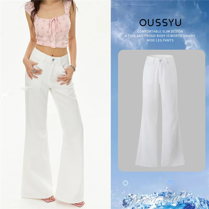 

New Summer Soft Lyocell Jeans Women Blue Khaki White High Waist Straight Thin Wide Leg Denim Pants Y2k Loose Female Clothing