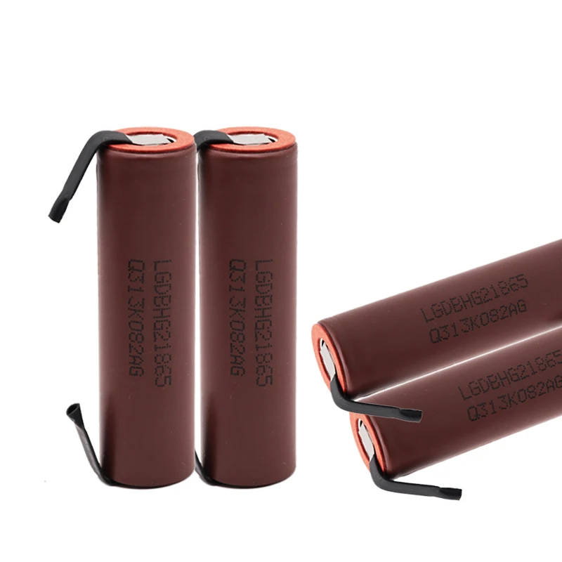 بطارية 18650 HG2 3000mAh مع شرائط بطاريات ملحومة للمفكات 30A تيار عالي + نيكل ذاتي الصنع inr18650 hg2