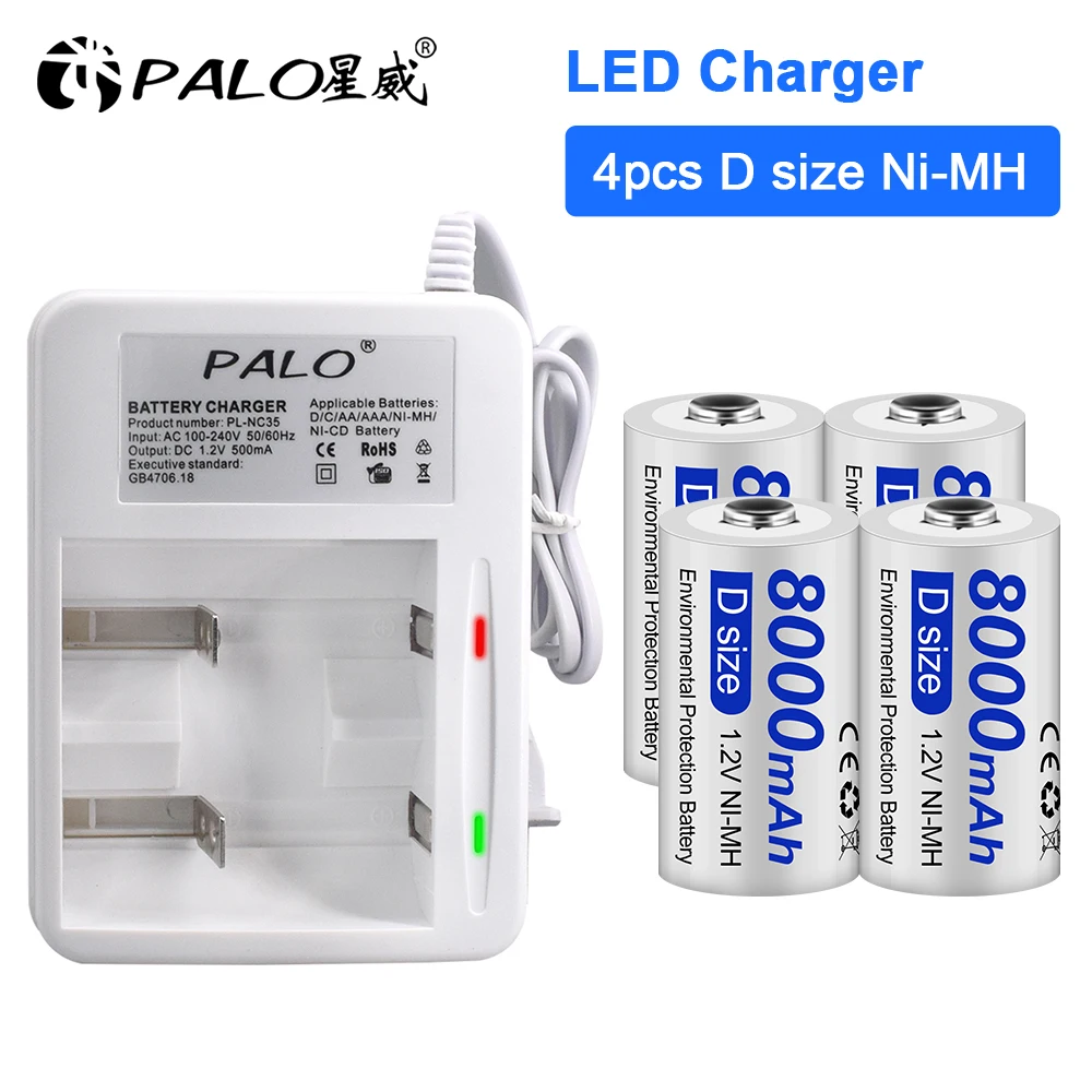 

PALO 1.2V D size rechargeable battery type D LR20 battery NI-MH rechargeable D battery 8000mAh R20 Rechargeable battery