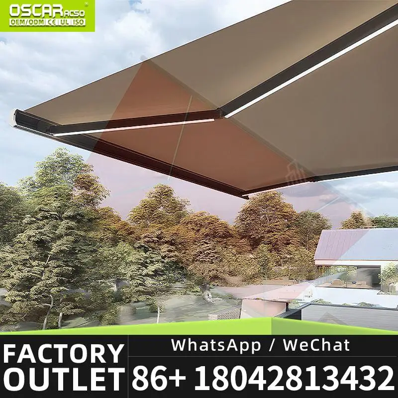 Outdoor Electric Retractable Folding Awning Remote Controlled Patio Sun Shade for Gardens Patios Balconies Retractable Awning