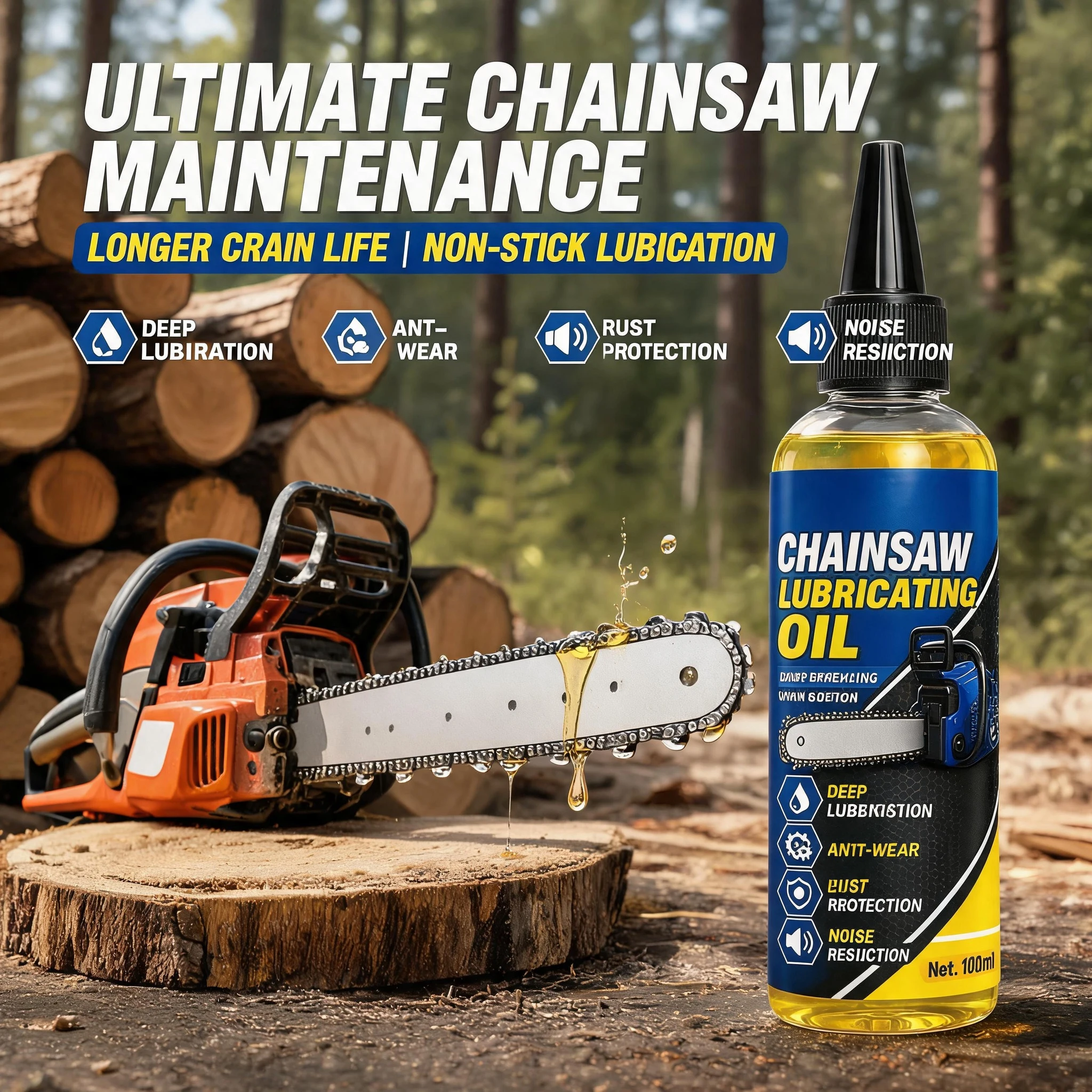 Portable 100ml Multi-Use Chain Lubricant Oil Rust Proof Deep Penetrating Anti Wear for Chainsaw Bike Hedge Trimmer Garden Tools