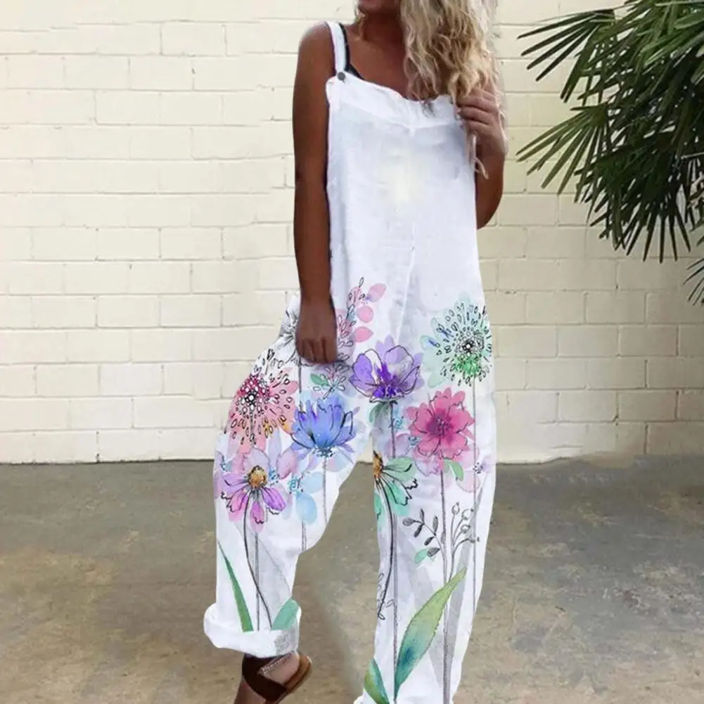 Vrouwen Jumpsuit Jarretel Ontwerp Wijde Pijpen Mouwloze Losse Pasvorm Rugloze Bloem Vlinder Print Lady Jumpsuit Mode Outfit