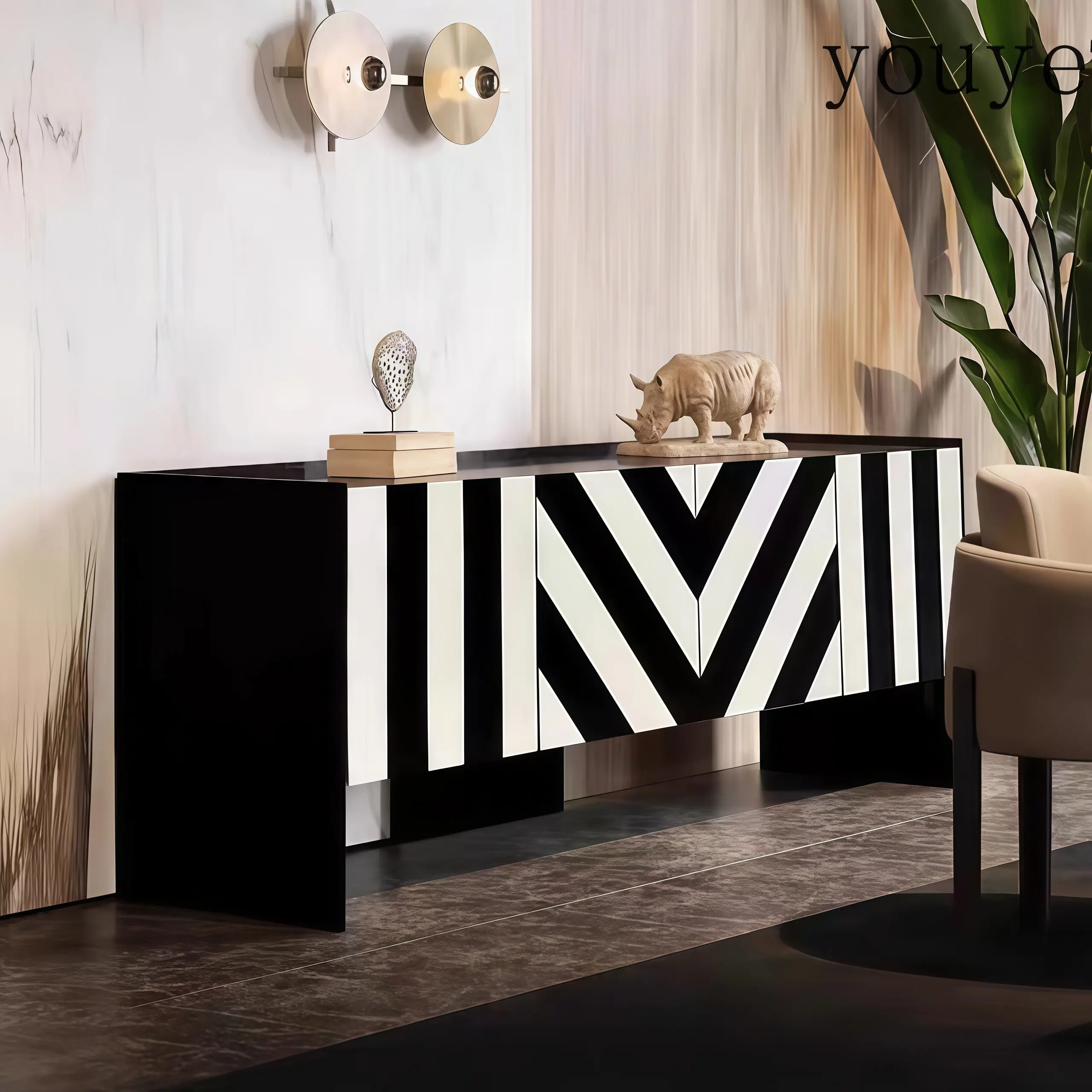 color matching decorative cabinet entrance zebra pattern creative dining side cabinet living room against the wall tea locker