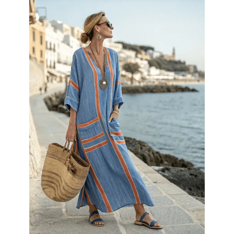 2025 Spring/Summer Elegant Large Print Long Style Pendant Dress