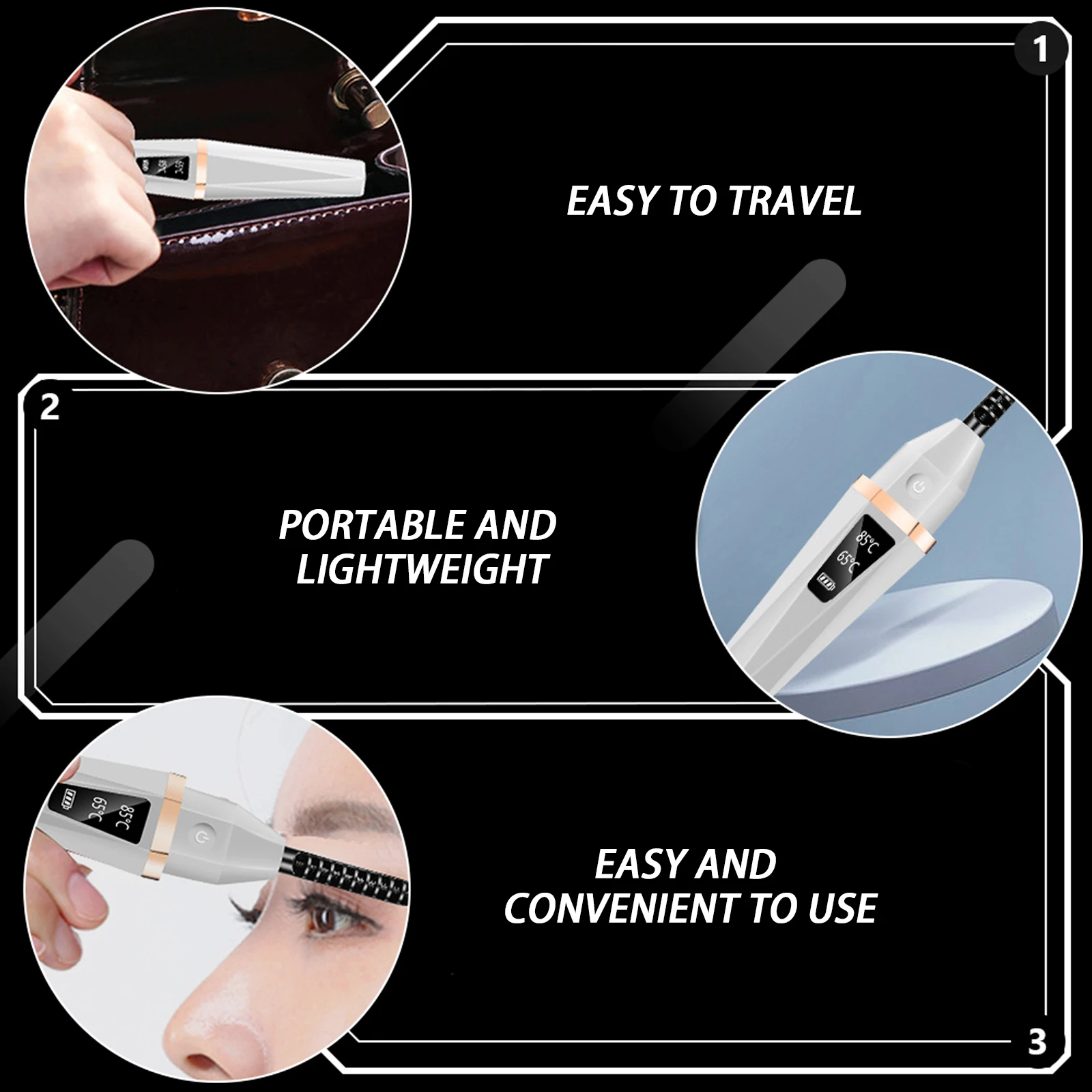 Elektryczna zalotka do rzęs, podgrzewana, biała, przenośna, podróżna, lekka, kompaktowa, do podkręcania rzęs, narzędzie do makijażu, prezent.