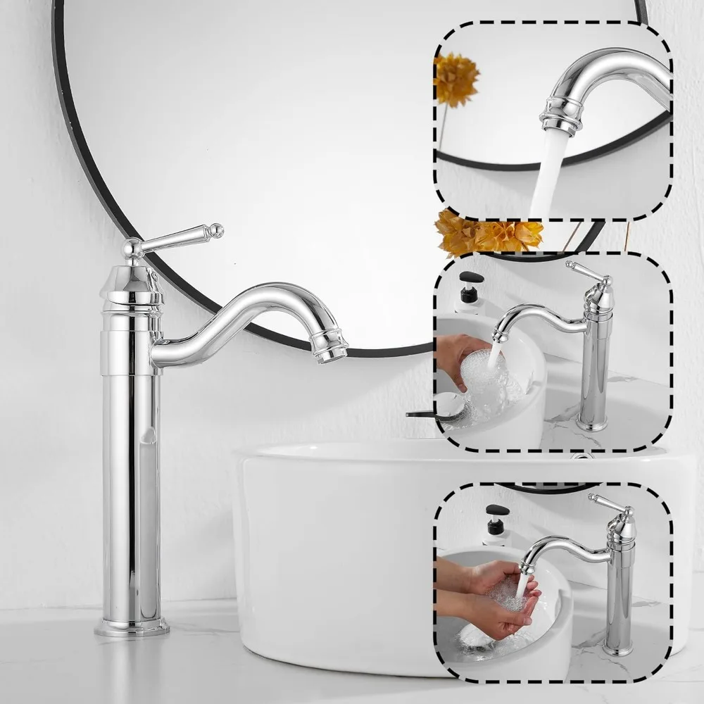 Keran Wastafel Chrome Finish dengan Gagang Tunggal untuk Instalasi Satu Lubang di Kamar Mandi