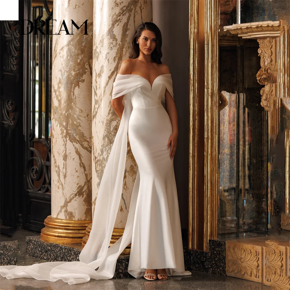 DREAM V-Neck Mermaid Wedding Dress 2025 Off The Shoulder Pleat Open Back Long Sleeve Bridal Gown Vestido De Noiva Customized