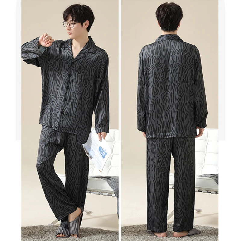 Luxury Brand Silk Sleepwear Men Pajama Sets Long Sleeve Cardigan Pants Two Pieces Spring Autumn Loungewear Pajamas High Quality