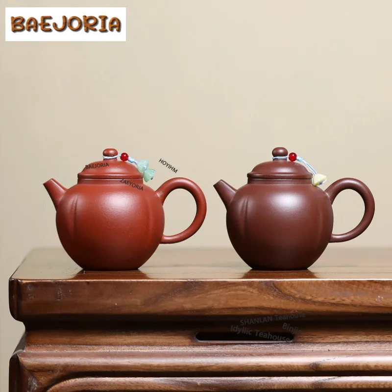 

Элегантный чайник из исинской глины (180 мл), ручной работы, в форме дыни/хурмы, из необработанной руды Чжу или пурпурной глины, набор для чая из исинской глины (Zisha)