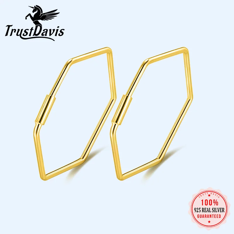 Trustdavis Newest 925 Sterling Silver Women's Jewelry Fashion Cute Hexagon Hoop Earrings For Fine Silver 925 Earring Gift DS133