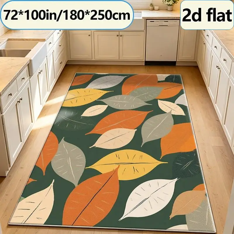 Autumn Multicolor Fallen Leaves Square Carpet Floor Rug with Vintage Hand-Painted Seamless Leaf Pattern, Suitable for Home Bedroom