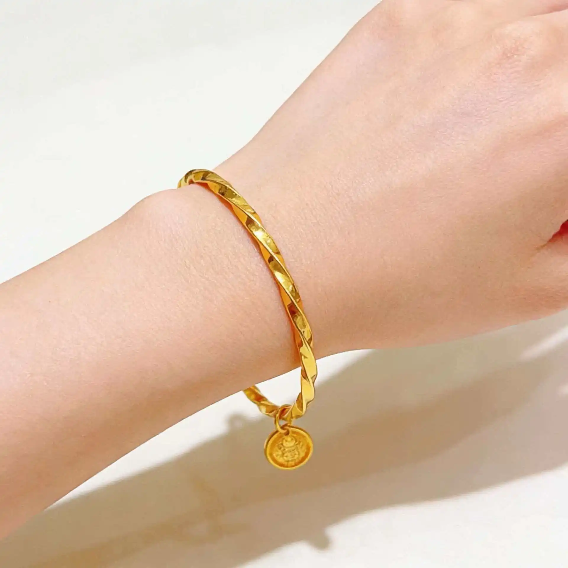 Auspicious Yellow God of Wealth Mobius Bracelet Women 24K Gold AU999 Attract Wealth and Elegant