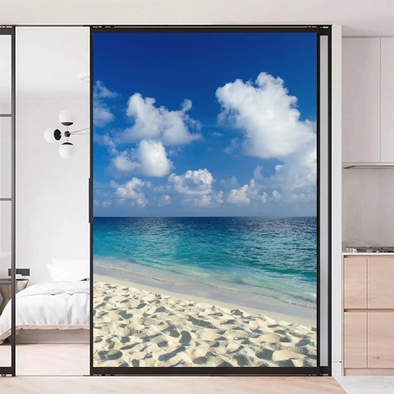 Privacy Windows Film decorativo Sea Landscape Series adesivi per finestre in vetro colorato senza colla Static Cling glassato Window Cling