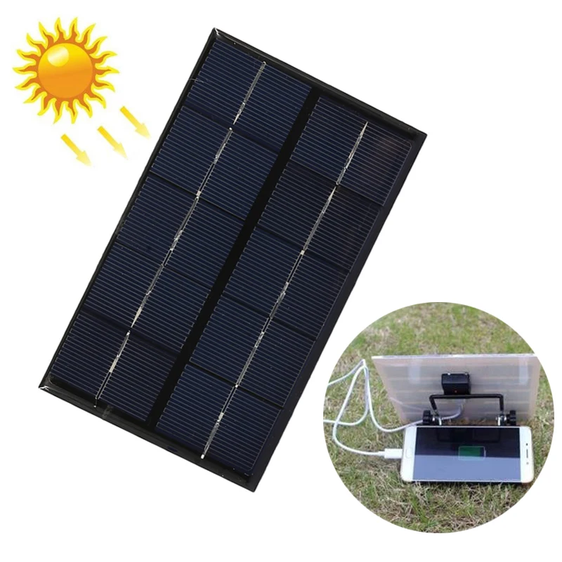 Portable USB Solar Panel 5V 2W Solar Charger Polysilicon Panels Mini Solar System for Cell Phone Battery Power Bank Charging