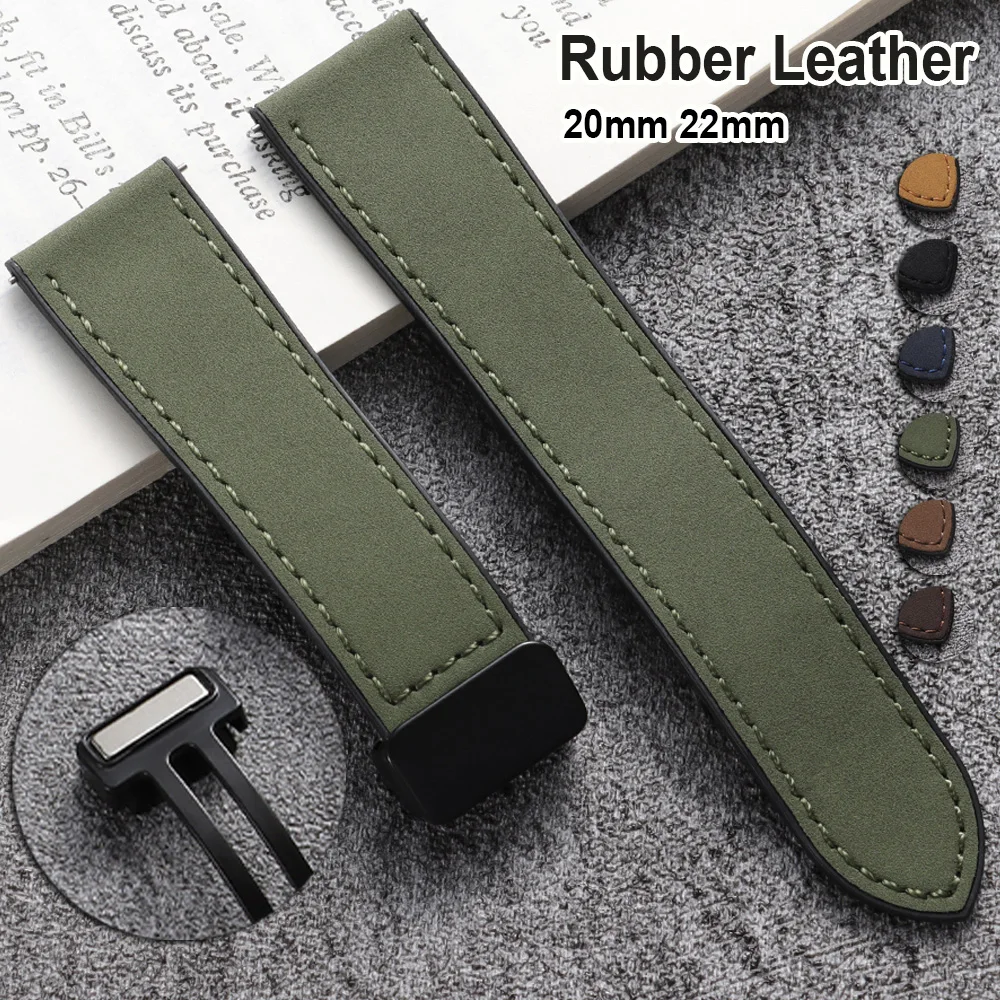 

20mm 22mm Quick Release Leather Silicone Strap Comfortable Folding Buckle Watch Band for Men Women Universal Wrist Bracelets