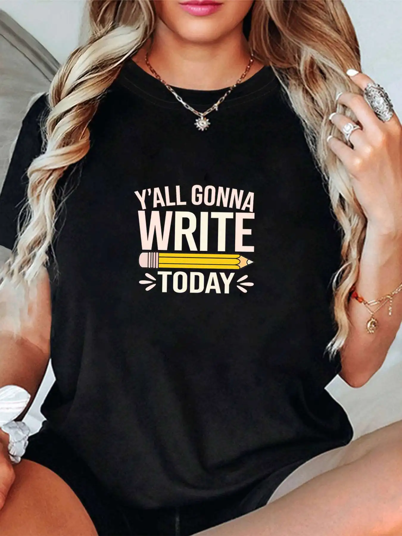 

【1145286】Plus size women's round neck short sleeve T-shirt with elastic half sleeves and trendy prints