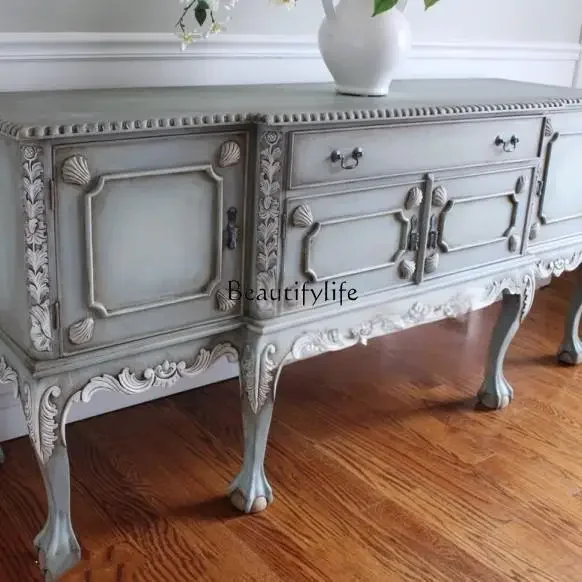 yj19 French Neoclassical Solid Wood Carved Sideboard Storage Cabinet Artistic High-end Partition American Style Entryway Cabinet