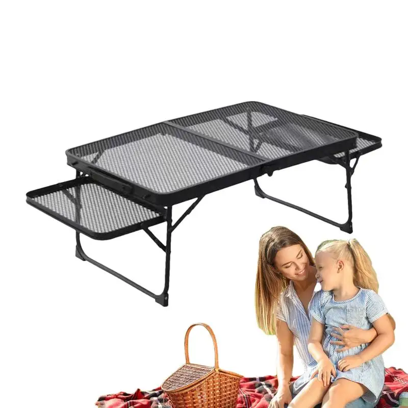 Folding Grid Table Outdoor Picnic Folding Elevating Table Portable Two Ear Two Fold Garden Table for Outdoor Beach Barbecue