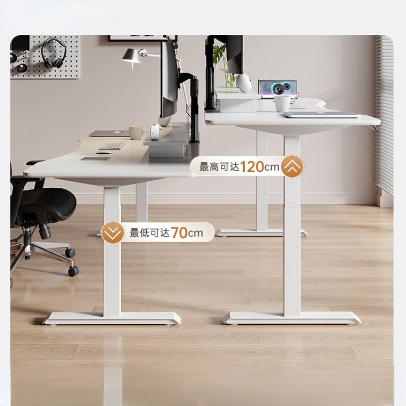 White Computer Desk Double Workbench Desk Smart Electric Lifting Table