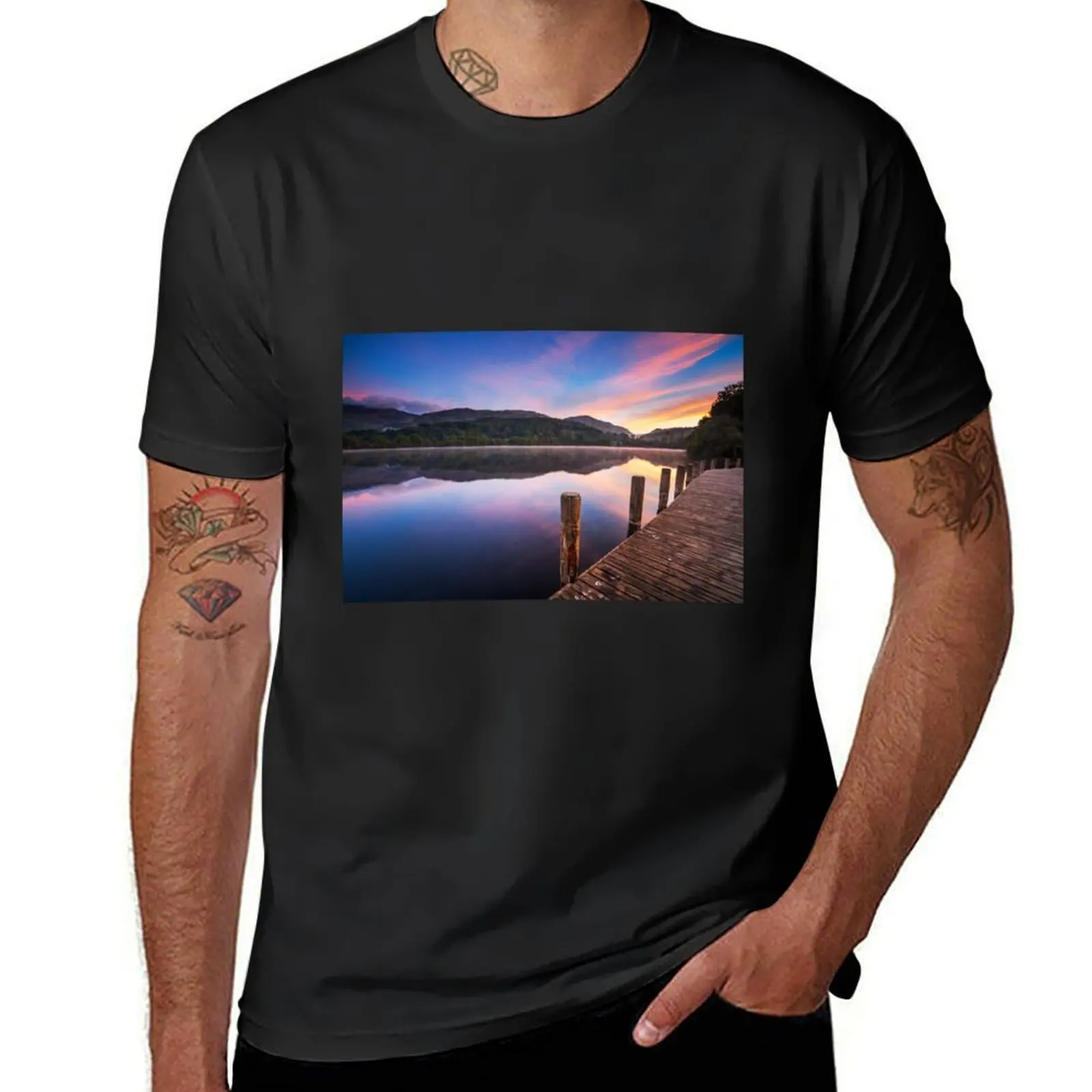 Sunrise over Coniston Water, Lake District, Cumbria T-Shirt customs design your own kawaii clothes tshirts for men