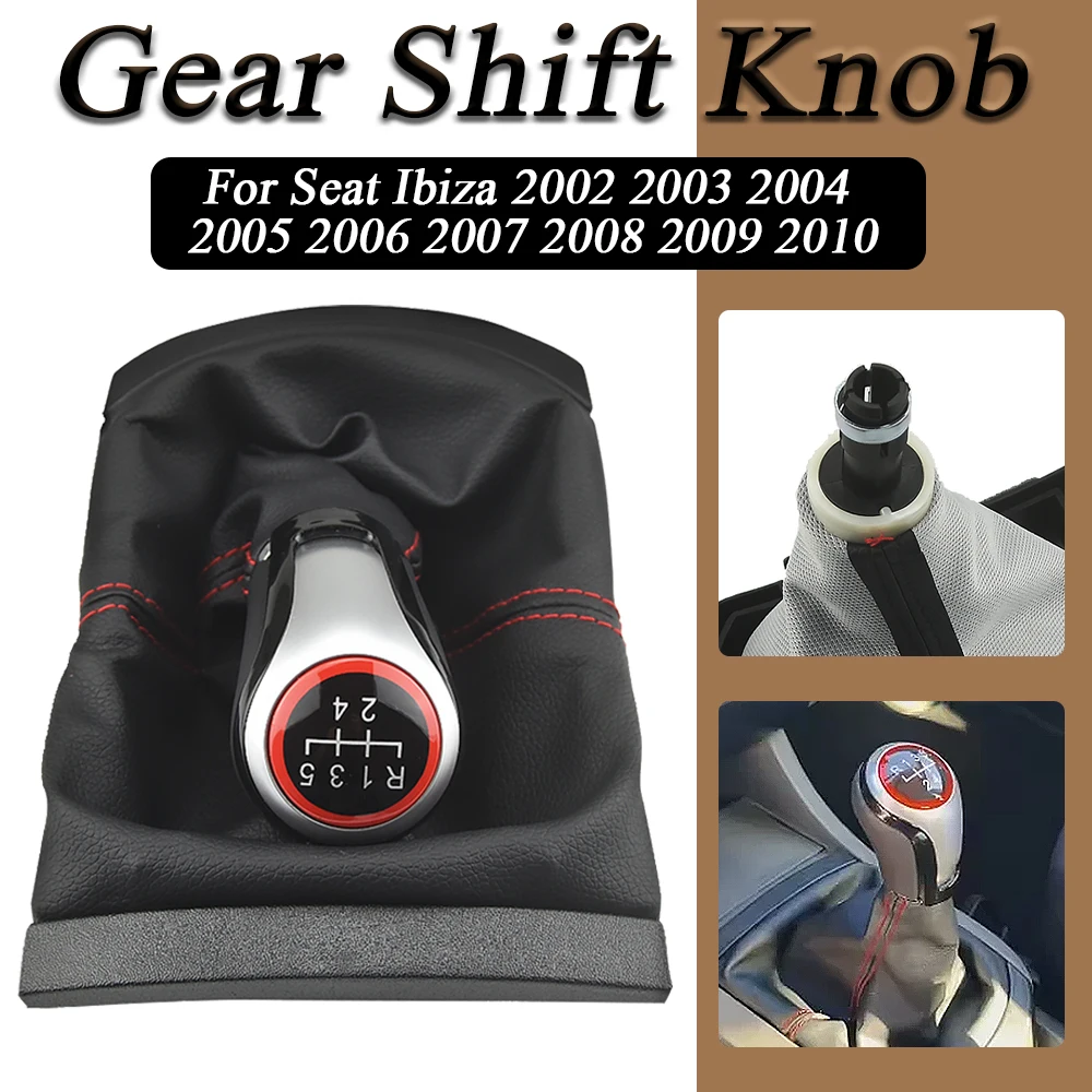 For Seat Ibiza 2002-2010 5 Speed Gear Shift Knob with PU Leather Boot Car Styling Gearstick Modification view 3