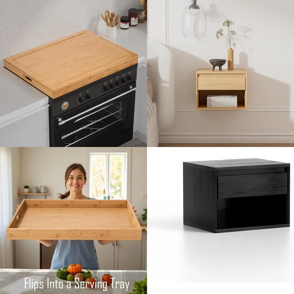 

Noodle Board with Handles and Cutting Board for Gas & Electric Burners, Bamboo Cover, 29.21x21.22x2.12 Inches, Juice Groove Incl